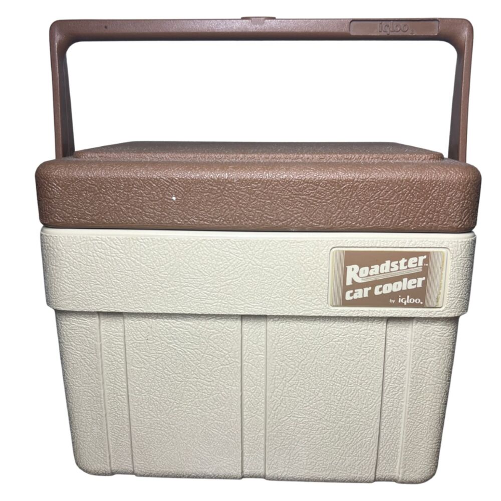 Vintage Igloo Roadster Lunch Cooler Box / Ice Chest w/ Brown Cup Holder Lid